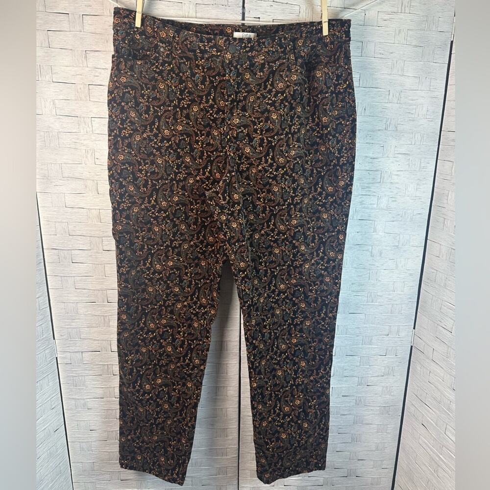 Croft & Barrow Womens Pants Corduroy Black & brown Paisley‎ trousers plus size